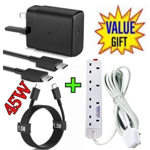 Samsung 45W PD USB-C PD Adapter, Fast Charger for Galaxy S21/S20/Note 20, Power Delivery Wall Charger, Type-C Laptop Charging, 5V/3A 9V/3A 15V/3A 20V/2 + Free 4 Way Power Extension