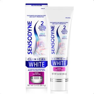 Sensodyne Clinical White Toothpaste Clinically Proven Whitening for Sensitive Teeth, Stain Protector, 3.4 oz