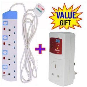 HOME BEST 4 WAY POWER EXTENSION WITH LONG CABLE+FREE TV GUARD - WHITE