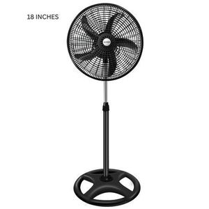 AILYONS  18inch Stand Fan 5 Blades Electric Fan Oscillating Solar/Electric Powered 3 Speeds Household Cooling Round Base Support- Black 1yr Warranty