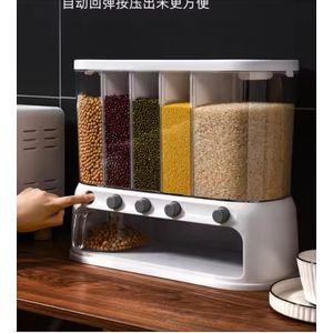Acrylic Partitioned Rice and Cereal Dispenser Multi Grid Grain Storage Container Airtight Kitchen Organizer Dry Food Dispenser Box for Rice Beans Cereals Nuts Space Saving