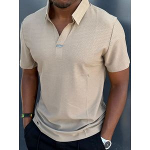 Men's Textured Knit Polo Shirt - Beige