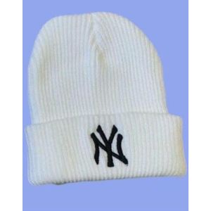 WHITE NY BEANIE  1 PCS Knit Beanie Hat for Men and Women