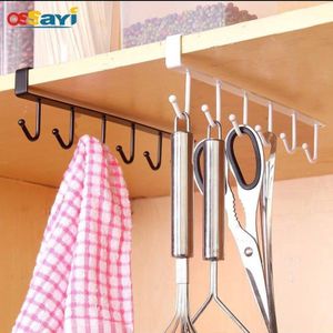 Under Shelf Multi-Purpose 6 Slot Metallic Hooks – Space Saver Organizer Rack (Black & White)