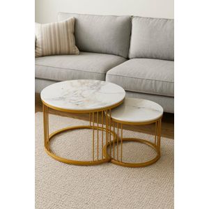  Coffee Table Faux Marble Nesting Table for Small Place 2 Sets Modern Furniture Living Room Sets End Side Table Night Stand for Bed Room Dining Room White & Gold