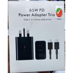65WPD Power Adapter Trio- Fast charging, 3 Ports with Type C to Type C Cable