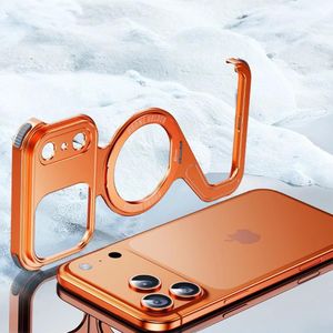 Cover For iPhone 17 Pro Max Magnetic Metal Frame Case Mag Safe Stand Case-orange