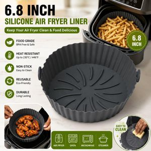 6.8 Inch Round Silicone Air Fryer Liner Reusable Baking Tray Heat Resistant Non-Stick Basket Insert for Air Fryer Oven and Microwave