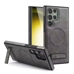 Grey Luxury Premium Leather Magnetic Case with MagSafe Compatibility for Samsung Galaxy S25 Ultra - Stylish, Durable, Shockproof and Wireless Charging Ready