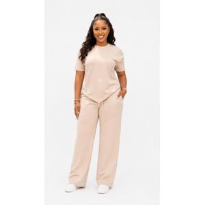 Beige Butterfly Lounge Set – Women’s 2 Piece T-Shirt & Wide Leg Pants Set