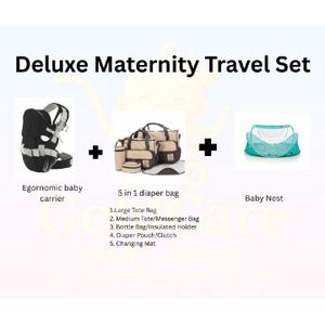 Deluxe 7-Piece Maternity & Newborn Travel Bundle – Includes Ergonomic Baby Carrier, 5-in-1 Multi-Function Diaper Bag Set, and Portable Folding Baby Nest
