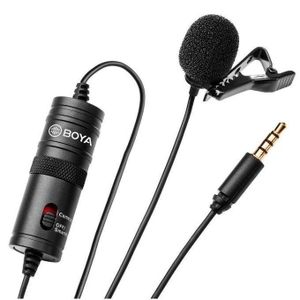 Boya BY-M1 6M Clip-On Lavalier Microphone with Battery, Foam Windscreen, and Lapel Clip for DSLR Camera