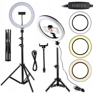 10 Inch Ring Light, 3 Lighting Modes, ForTiktok, Photography, Makeup and Content Creation - with Phone Holder and 2.1m Adjustable Tripod Stand - Black