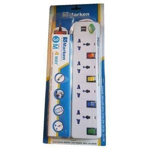 Marken Extended Power Strip With 4 Sockets And 2 USB Charging Ports, 2M Cable