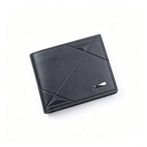 Slim Trifold PU Leather Wallet for Men, Multi-card Slot with Zipper Pocket, Casual Short Wallet - Black