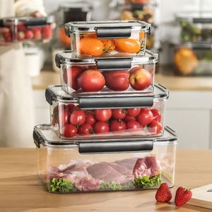 4pcs set transparent Sealed refrigerator large capacity food container 