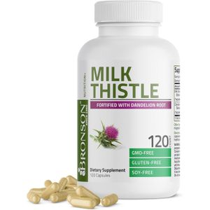 Bronson Milk Thistle. 120 COUNT. Silymarin Marianum & Dandelion Root Liver Health Support, Antioxidant Support, Detox.