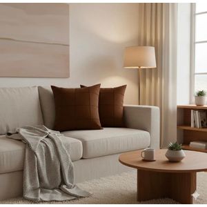 Luxurious Velvet Throw Pillow Covers – Modern Grid Design (2 Pack, 18x18 Inches)