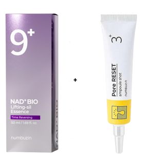Numbuzin  No.9+ NAD+ BIO Lifting-sil Essence Face Serum + N0. 3+ Pore Reset Ampoule Shot With Niacinamide & Retinol. Moisturizes, Brightens, Fades Pigmentations, Dark Spots, Wrinkles, Frwon Lines, Firms, Unclogs & Minimizes Pores, & Stimulate collagen production