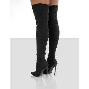 Slim Thigh Socks Boots Stretch Flock Blue Red Black High Heels