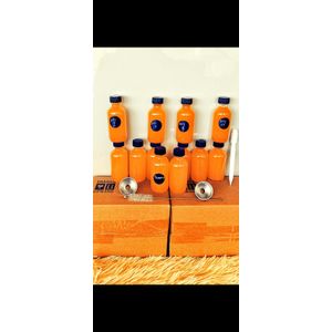 12 Piece Ginger Shot Glass Bottles Set – 60ml Wellness Shot Bottles with Lids, Funnels, Cleaning Brush, Marker Pen and Writable Stickers