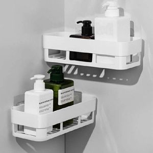 Bathroom Shelf Organizer Toilet Adhesive Shampoo Gel Storage Basket Decoration Bathroom Corner Shower Shelf Rack Accessories WHITE