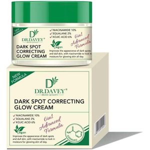 dr davey  Dark Spot Correcting Glow Cream, 10% Niacinamide, 6% Kojic Acid, 2% Squalane, Vegan Formula, Advanced 6-in-1 50ml
