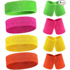 12 Sets Sweatbands Wrist Sweat Bands Workout Headbands Terry Cloth Sweatbands Absorbent Nonslip Stretchy Head Wrist