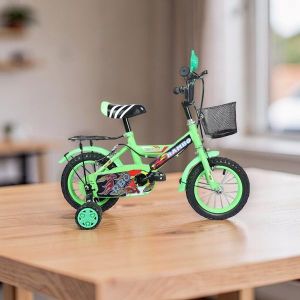 Cartoon Bike Comfy Seat Sturdy Frame Green Size 12 Inch 2-4 years Old 85–100 cm Children Kids Bike Bicycle with Stabilizer & Front Basket