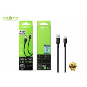 Oraimo USB-A to Type-C Cable 2M Extra Long Fast Charging 2.4A Durable Data Sync Charger Cord For Android Phones Samsung Xiaomi Tecno Infinix Oppo - BLACK