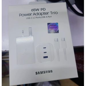 Samsung Original 65W Trio Power Adapter – Super Fast PD Charger, 3-Port (2×USB-C, 1×USB-A), Compact Wall Charger for Phones, Tablets & Laptops