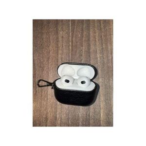 Luxury Soft Leather Shell Metal Keychain Shockproof Airpods Case/Cover For Apple Airpods 4 -Black