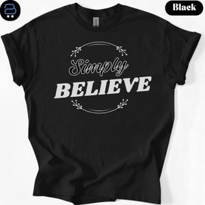 Cotton Simply Believe Christian Faith Inspirational Tee-BLACK