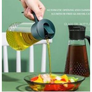 630ml Automatic Flip Glass Oil Pot - Leak-Proof Vinegar and Sauce Dispenser with Ergonomic Handle - Premium Kitchen Cruet for Cooking & Salads