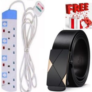Good Quality Leather Belt for Men + 4 Way Power Extension Cable Socket