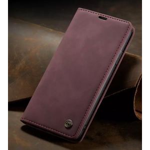 Vivo Y28 Phone Case, Maroon Retro Flip Wallet Suede Leather Cover Case, All-Round Protection with Card Holder, Card Slots, Magnetic Closure and Foldable Stand