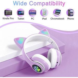 Flash Light Cute Cat Ears Bluetooth Wireless Headphone with Mic Earphones