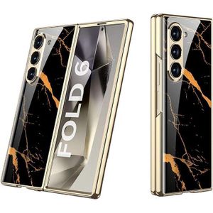 Samsung Galaxy Z Fold 6 Luxury Black Gold Marble Cover, Stylish Shockproof Case with Built-in Screen Protector & Camera Lens Cover Protective Phone Cover