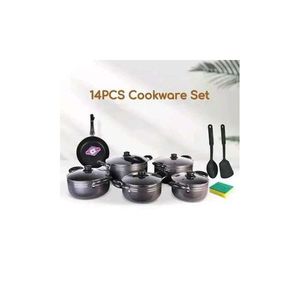 TC 14 Pieces Non-Stick Black Non Stick Coated Cooking Pot/ Sufuria Set