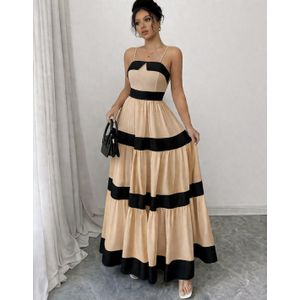 Elegant Stylish & Comfortable Women’s Maxi Elegant Dress – Perfect for All Occasions- Beige & Black 