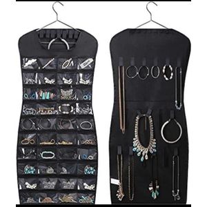  Dress- Like Hanging Double-Sided 40 Pockets & 20 loops Jewelry Organizer for Earrings, Necklaces, Bracelets, Rings -Black
