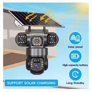 Solar Battery Powered Camera Solar Power CCTV 4G IP PTZ Dual Lens 3 Screens Camera