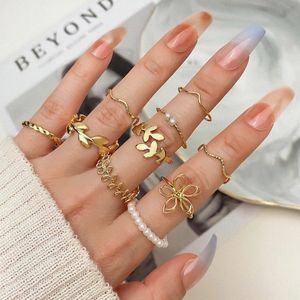 Fashion 9 In 1 Knuckle Ring Set Love Rhinestone Rings For Women