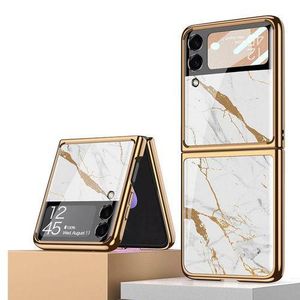Samsung Galaxy Z Flip3 Gold Line White Design Marble Case Cover, Protective Phone Case with Stylish Design and Durable Protection