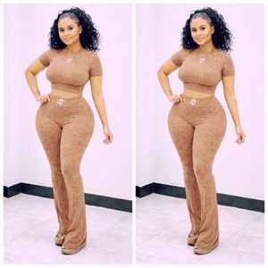 Stylish & Elegant Trendy Women’s Stretchy Two-Piece Lounge & Casual Set with Matching Crop Top and Hipster Style Wide Base Pants - Beige