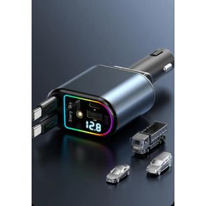 Mi Starry Sky Spotlight 4 in 1 Car Charger with Dual Retractable Cable 120W Fast Charging USB C Car