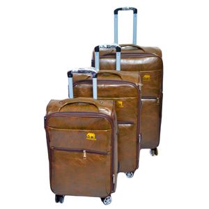 Pioneer 3-in-1 Dark Brown Leather Trolley Suitcase