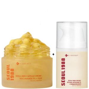 K-Secret SEOUL 1988 Capsule Cream with Niacinamide 5% & Yuja + SEOUL 1988 Face Cream with Retinal Liposome 1% & Fermented Rice.