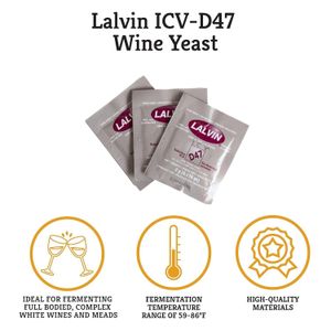 Lalvin 3-Craft A Brew - ICV-D47 Wine Yeast - Dry Wine Yeast - For Full-Bodied, Complex White Wines & Meads - Ingredients for Home Fermenting - Wine Making Supplies 