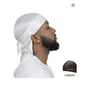 White Silky Durag For Men Wave Cap Satin Dorag For Men Women 360 Wave